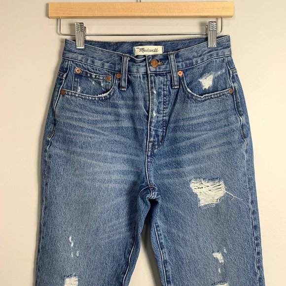 Madewell Womens Classic Straight Jeans Size 24 Distressed Raw Hem Straight Leg - Picture 11 of 14